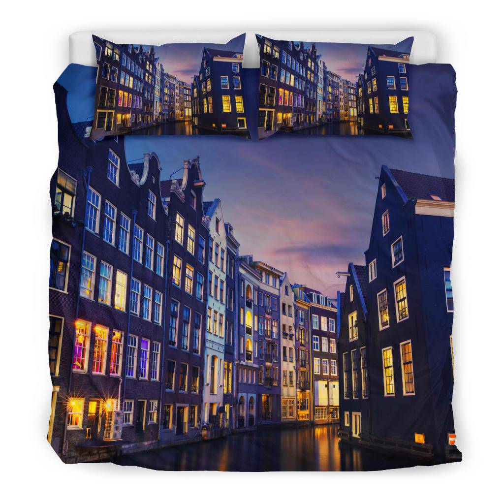 Amsterdam Canal Night Netherlands Street Houses Bedding Set - Top Content | POD Collection | Free Shipping