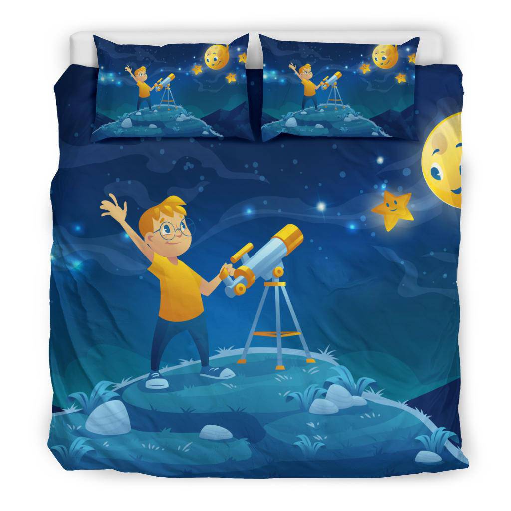 Boy Telescope Night Cartoon Sky Stars Kids Bedding Set - Top Content | POD Collection | Free Shipping