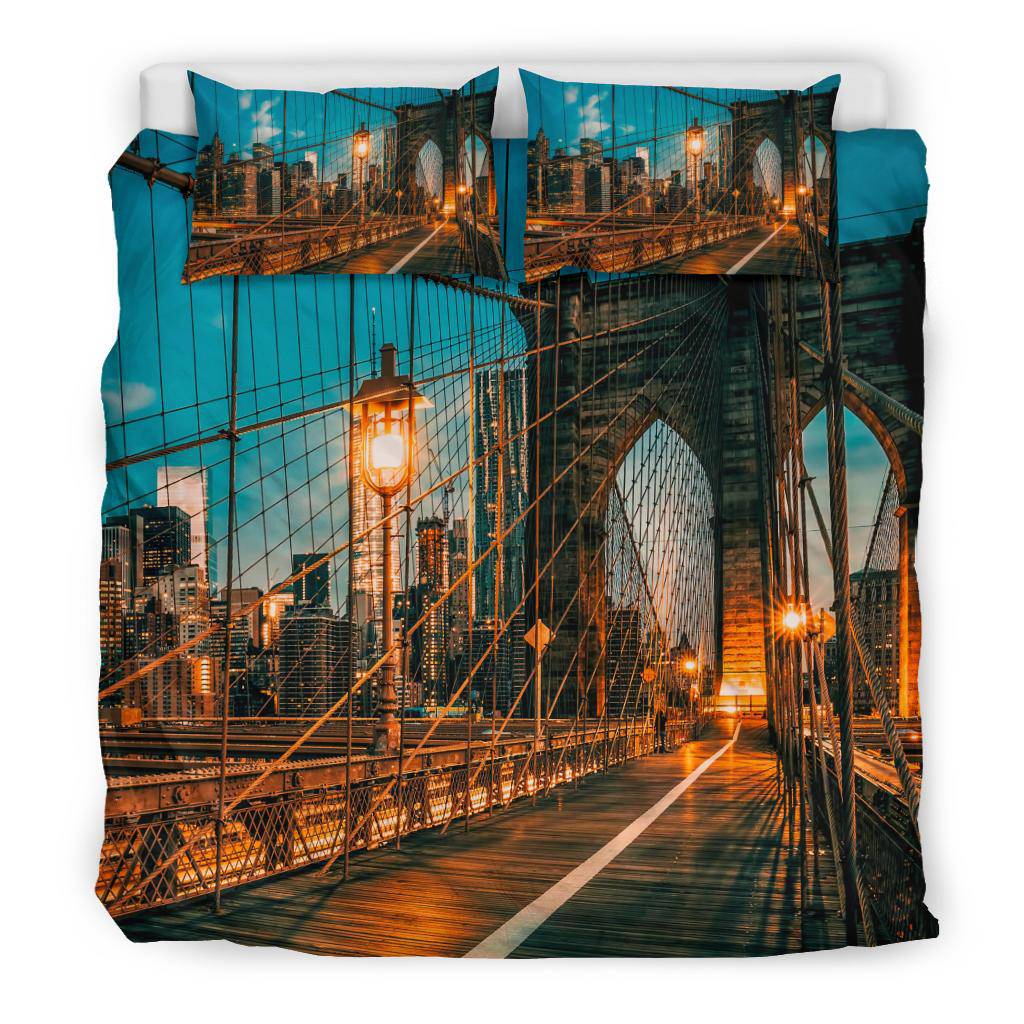 Brooklyn Bridge New York City America Lights Night Sky Bedding Set - Top Content | POD Collection | Free Shipping