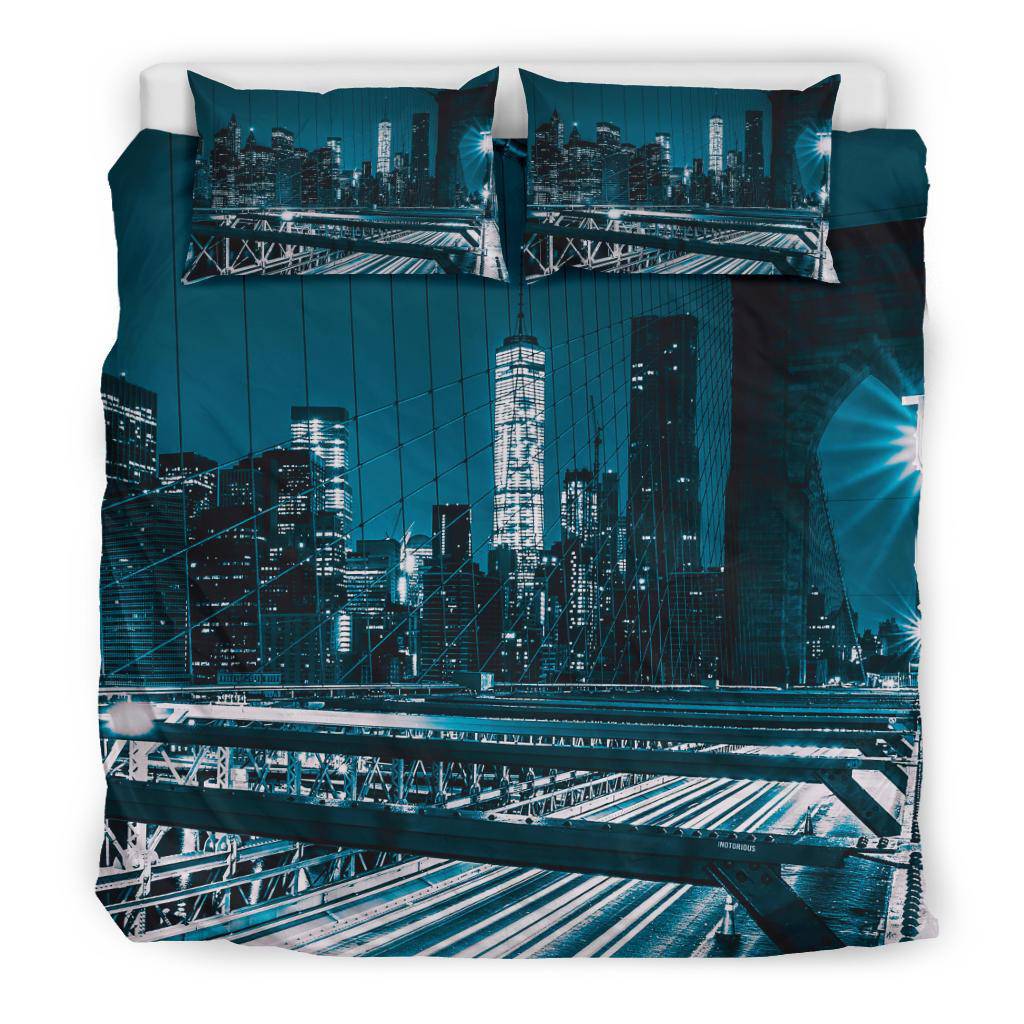 Brooklyn Bridge New York City Lights Night Sky Traffic Bedding Set - Top Content | POD Collection | Free Shipping