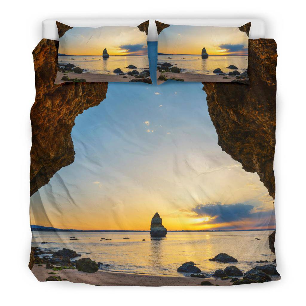 Camilo Beach Sunset Portugal Algarve City Cave Sea Sand Bedding Set - Top Content | POD Collection | Free Shipping