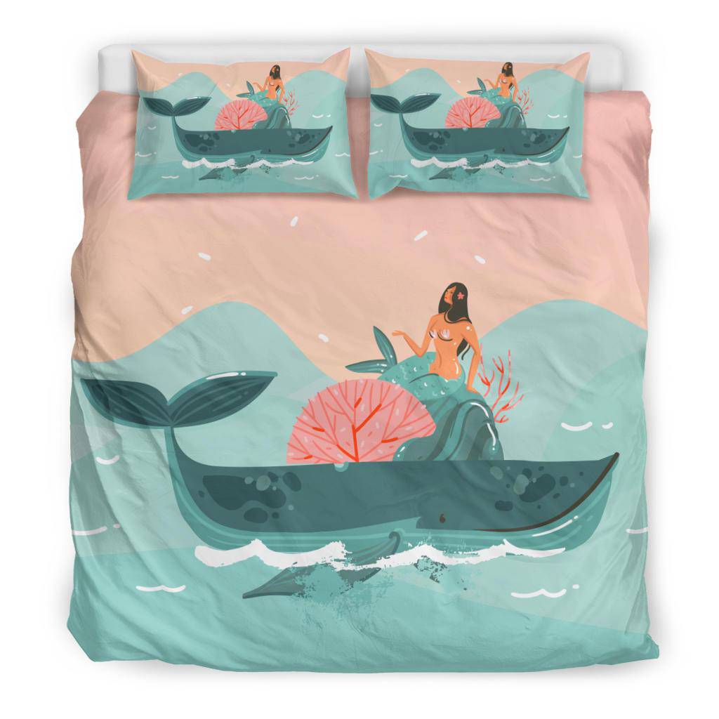 Hand Drawn Mermaid Woman Whale Sea Bikini Bedding Set - Top Content | POD Collection | Free Shipping