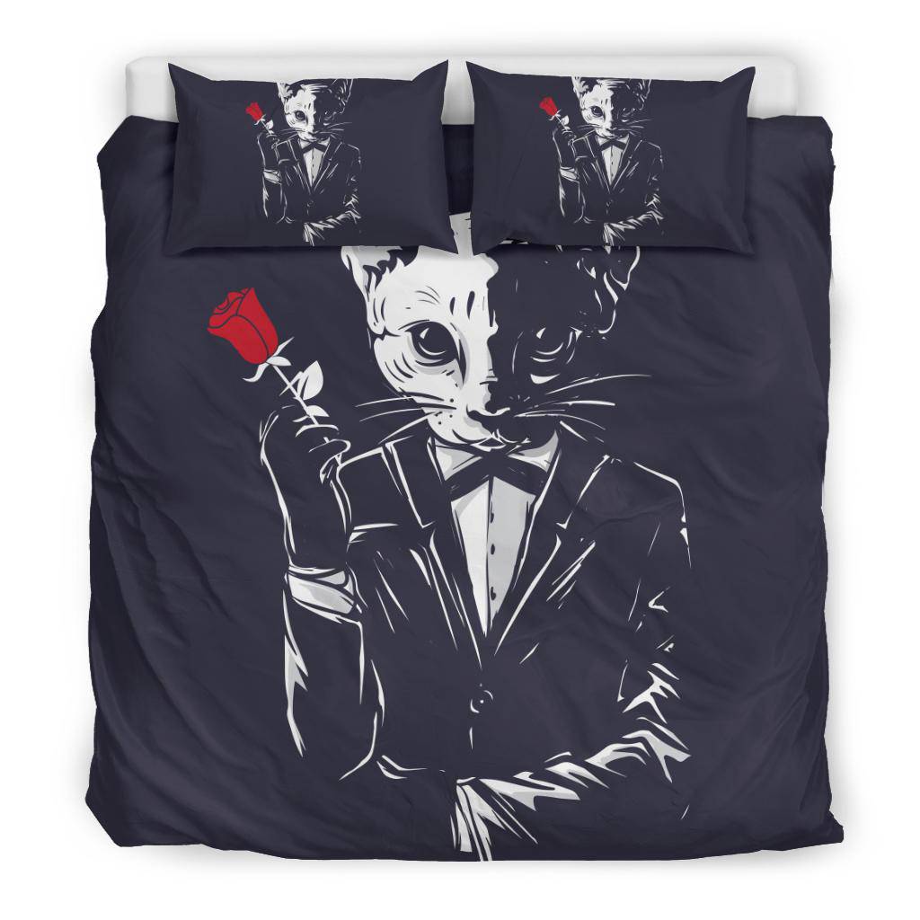 Mafia Gangster Cat Holding Red Rose Bedding Set - Top Content | POD Collection | Free Shipping