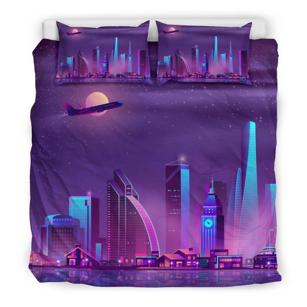 Modern Metropolis City Night Sky Lights Bedding Set - Top Content | POD Collection | Free Shipping