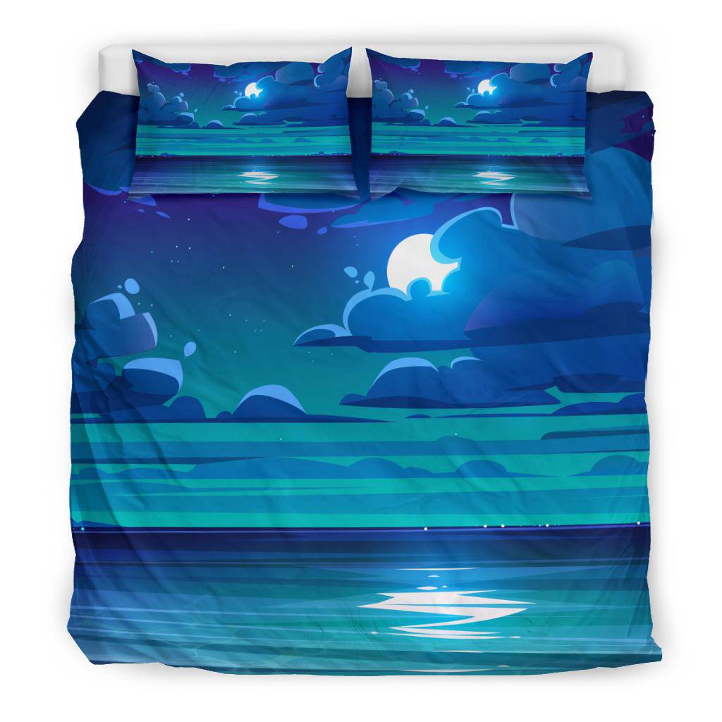 Night Sky Sea Blue Stars Moon Bedding Set - Top Content | POD Collection | Free Shipping