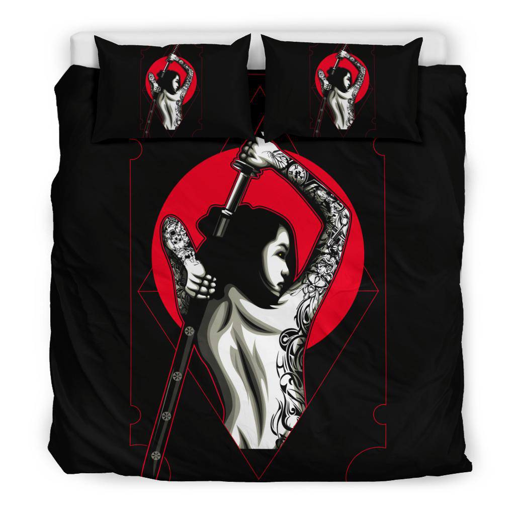 Samurai Woman Tattoo Japan Sword Red Sun Bedding Set - Top Content | POD Collection | Free Shipping