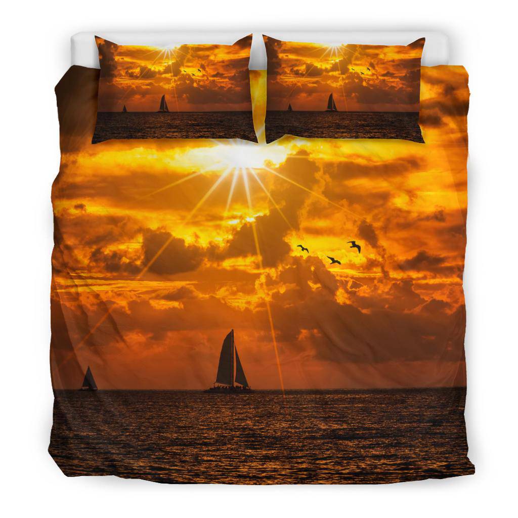 Silhouette Boat Sea Sun Birds Bedding Set - Top Content | POD Collection | Free Shipping