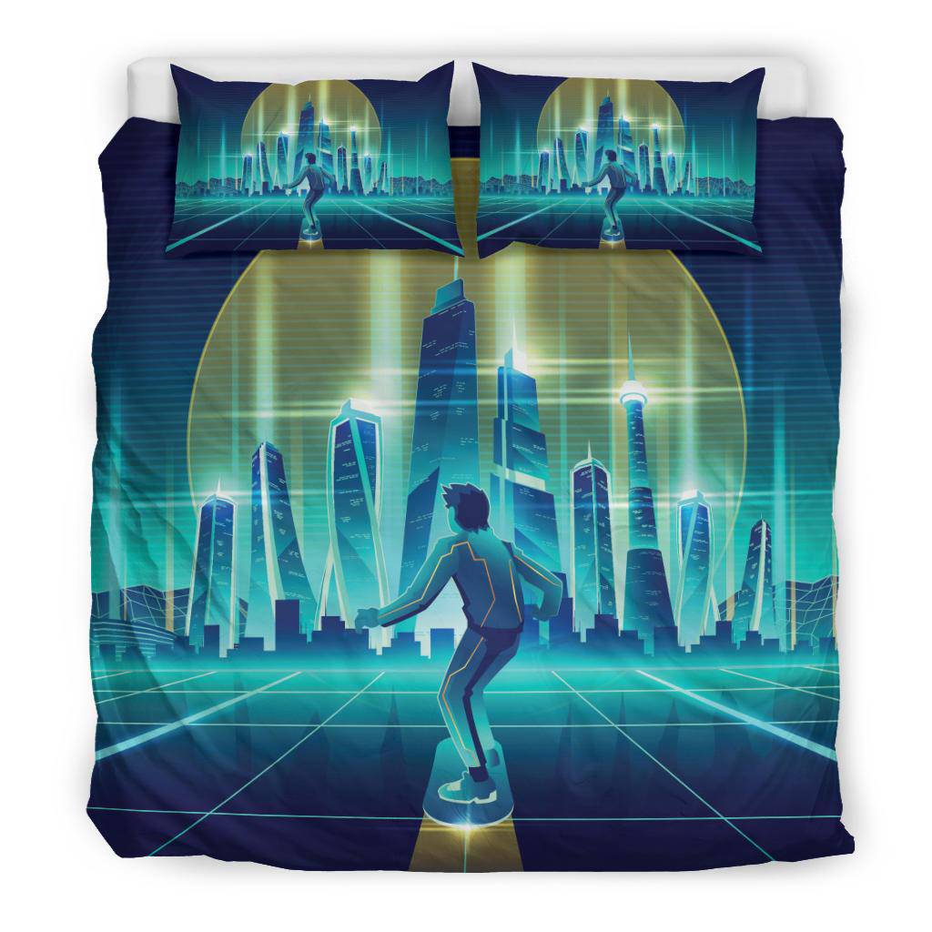 Skateboard Man Future Metropolis City Bedding Set - Top Content | POD Collection | Free Shipping