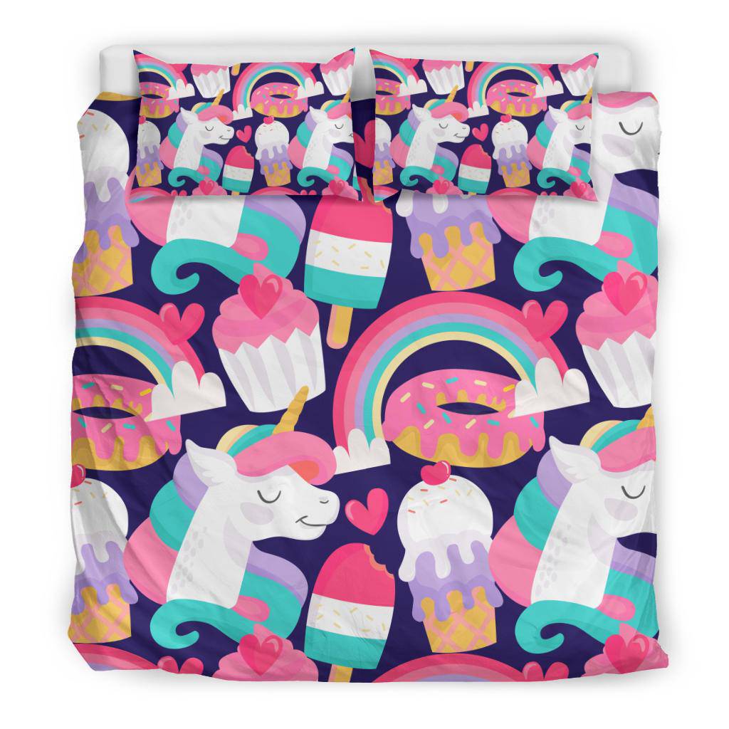 Unicorn Ice Cream Muffins Donuts Cartoon Bedding Set - Top Content | POD Collection | Free Shipping