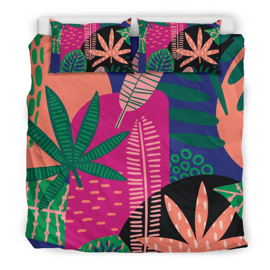 Colorful Tropical Leaves Nature Hand Drawn Bedding Set - Top Content | POD Collection | Free Shipping