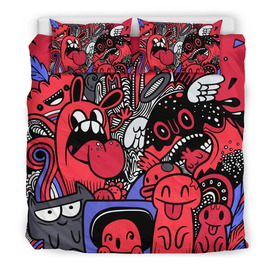 Funny Monster Drawing Cartoon Graffiti Bedding Set - Top Content | POD Collection | Free Shipping