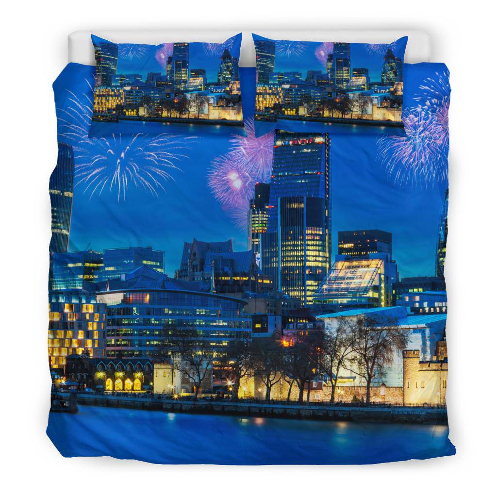 London Skyline Night Fireworks City Lights Travel Bedding Set - Top Content | POD Collection | Free Shipping