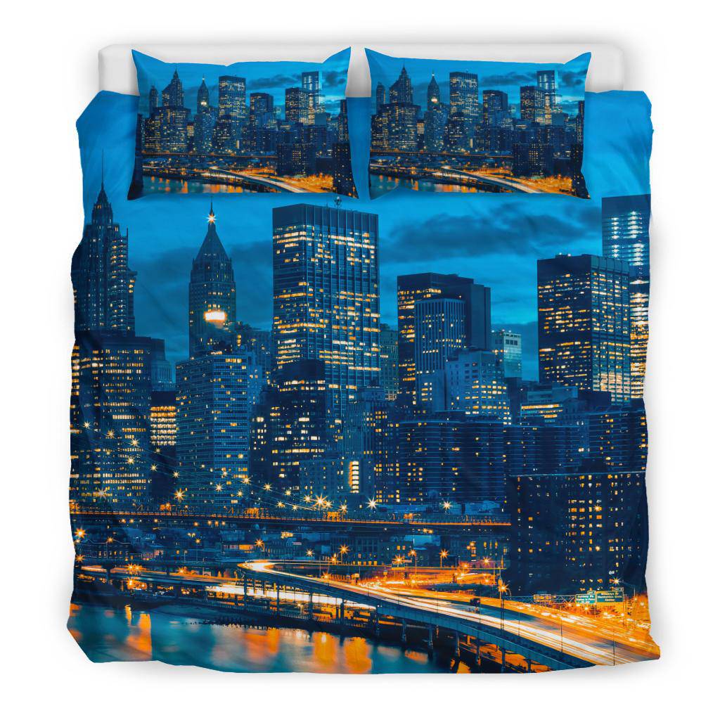 Skyline Downtown New York USA City Lights Night Sky Bedding Set - Top Content | POD Collection | Free Shipping