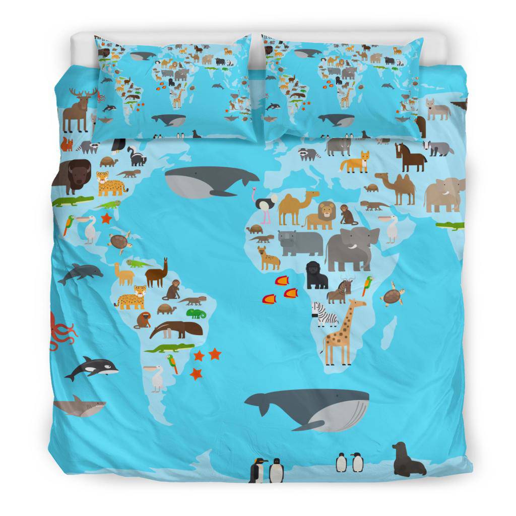 World Map Animals Travel Bedding Set - Top Content | POD Collection | Free Shipping