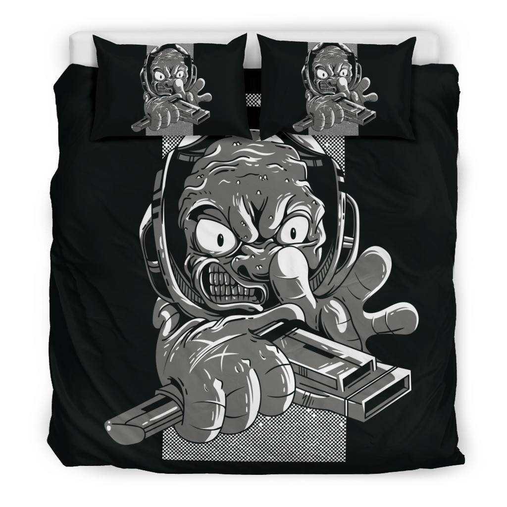 Angry Alien B&W Art Cartoon Bedding Set - Top Content | POD Collection | Free Shipping