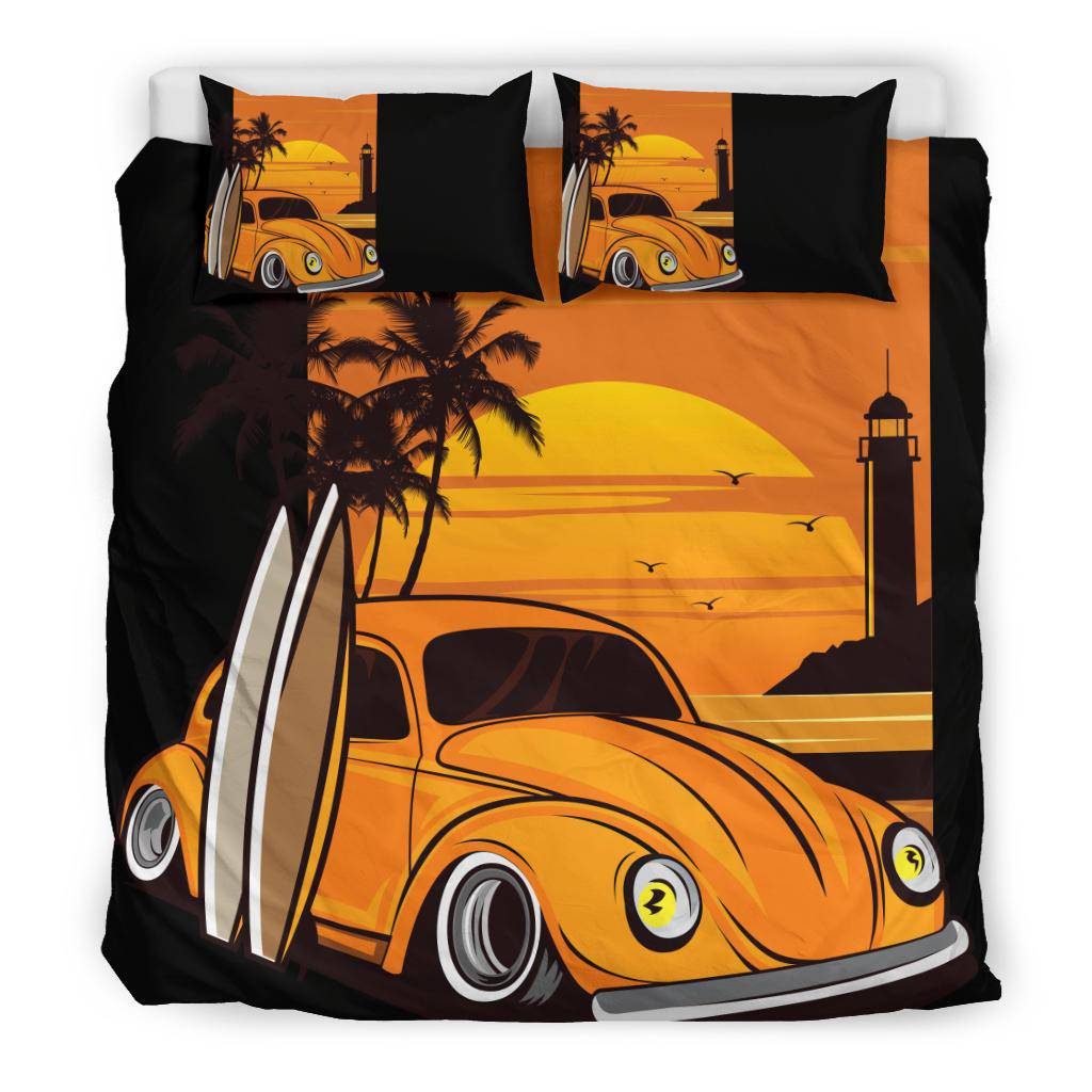 Beach Sunset Classic Car Cartoon Bedding Set - Top Content | POD Collection | Free Shipping