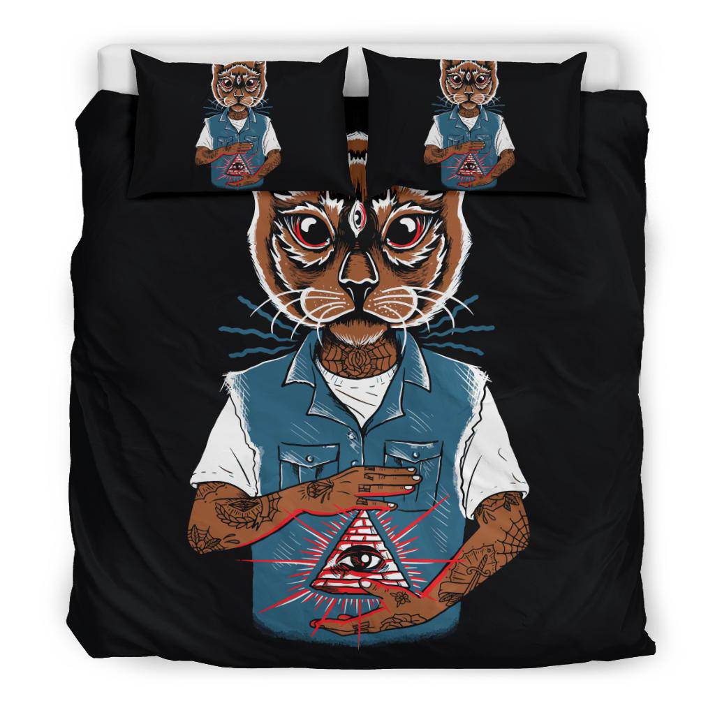 Cat Pet 3rd Eye Illuminati Art Tattoo Bedding Set - Top Content | POD Collection | Free Shipping