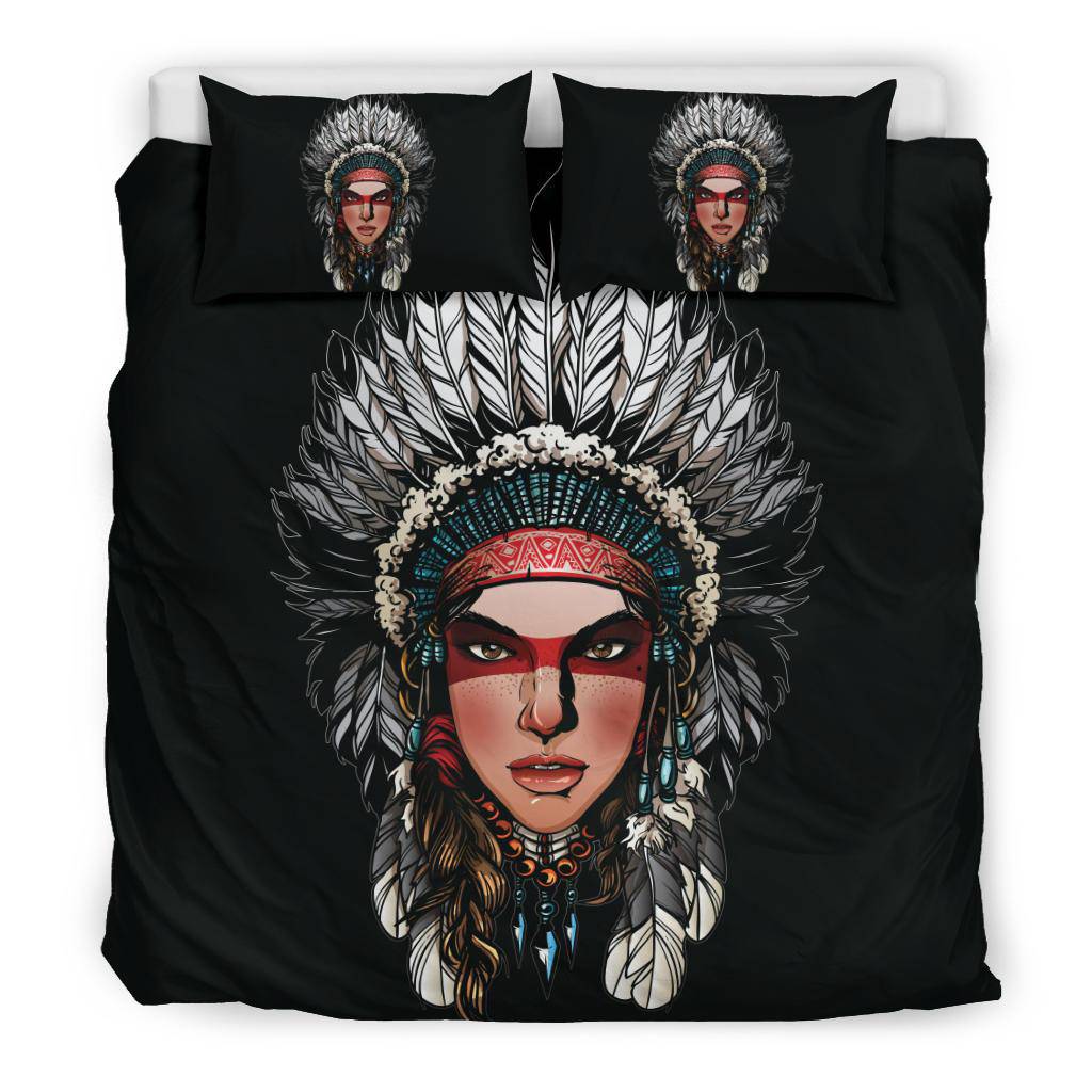 Native American Bonnet Cartoon Art Bedding Set - Top Content | POD Collection | Free Shipping