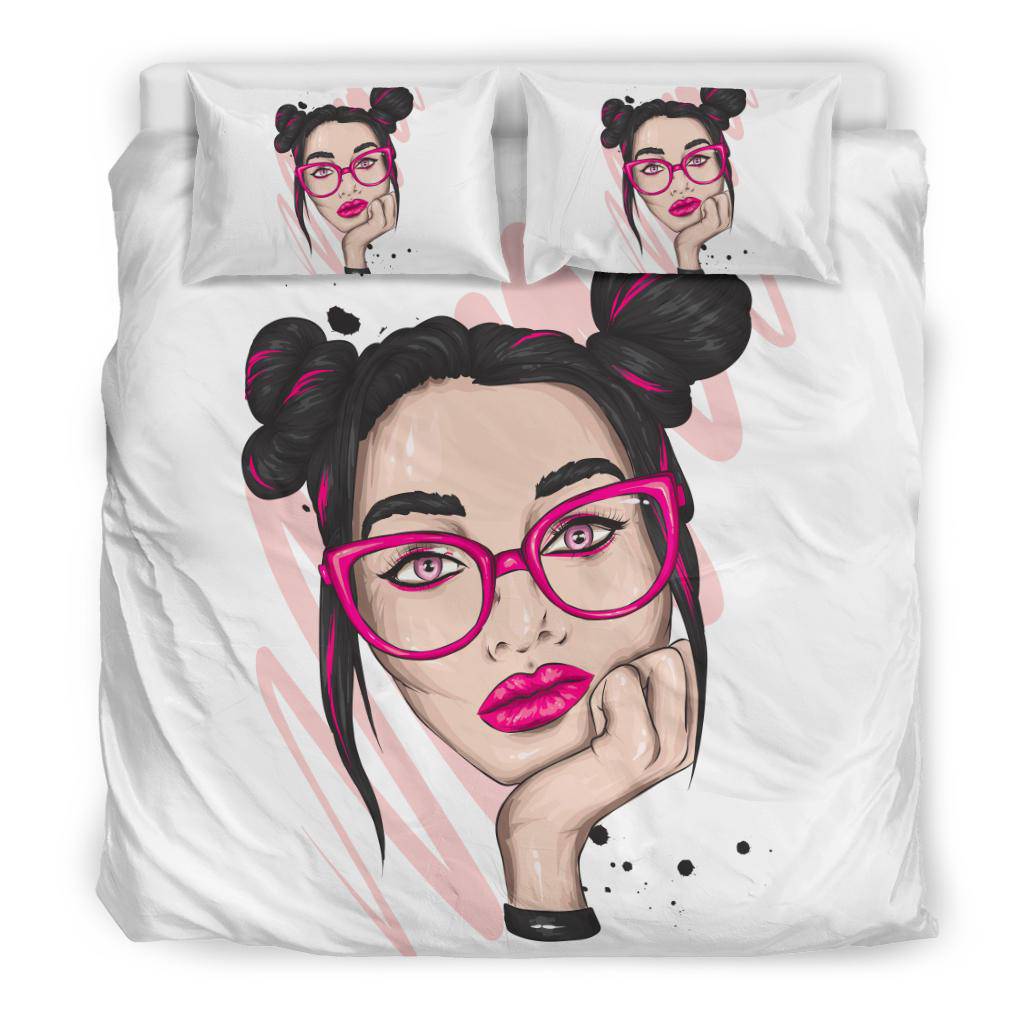 Beautiful Big Glasses Girl Bedding Set - Top Content | POD Collection | Free Shipping