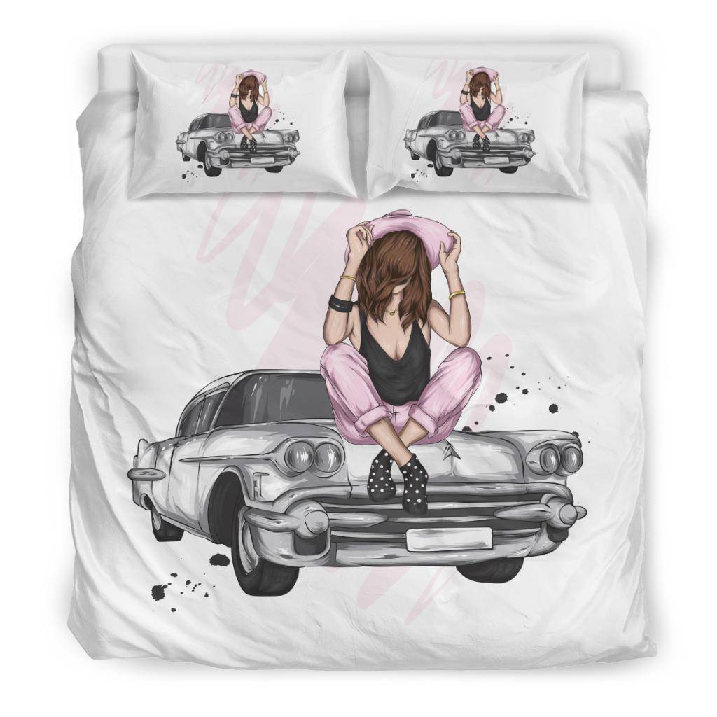 Beautiful Retro Car Girl Bedding Set - Top Content | POD Collection | Free Shipping