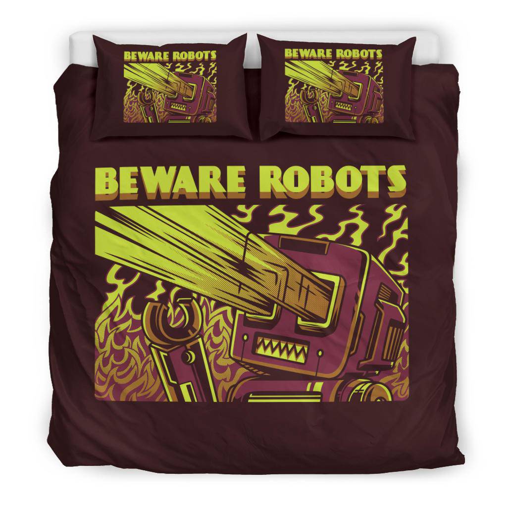 Beware Robots Fire Flames Bedding Set - Top Content | POD Collection | Free Shipping