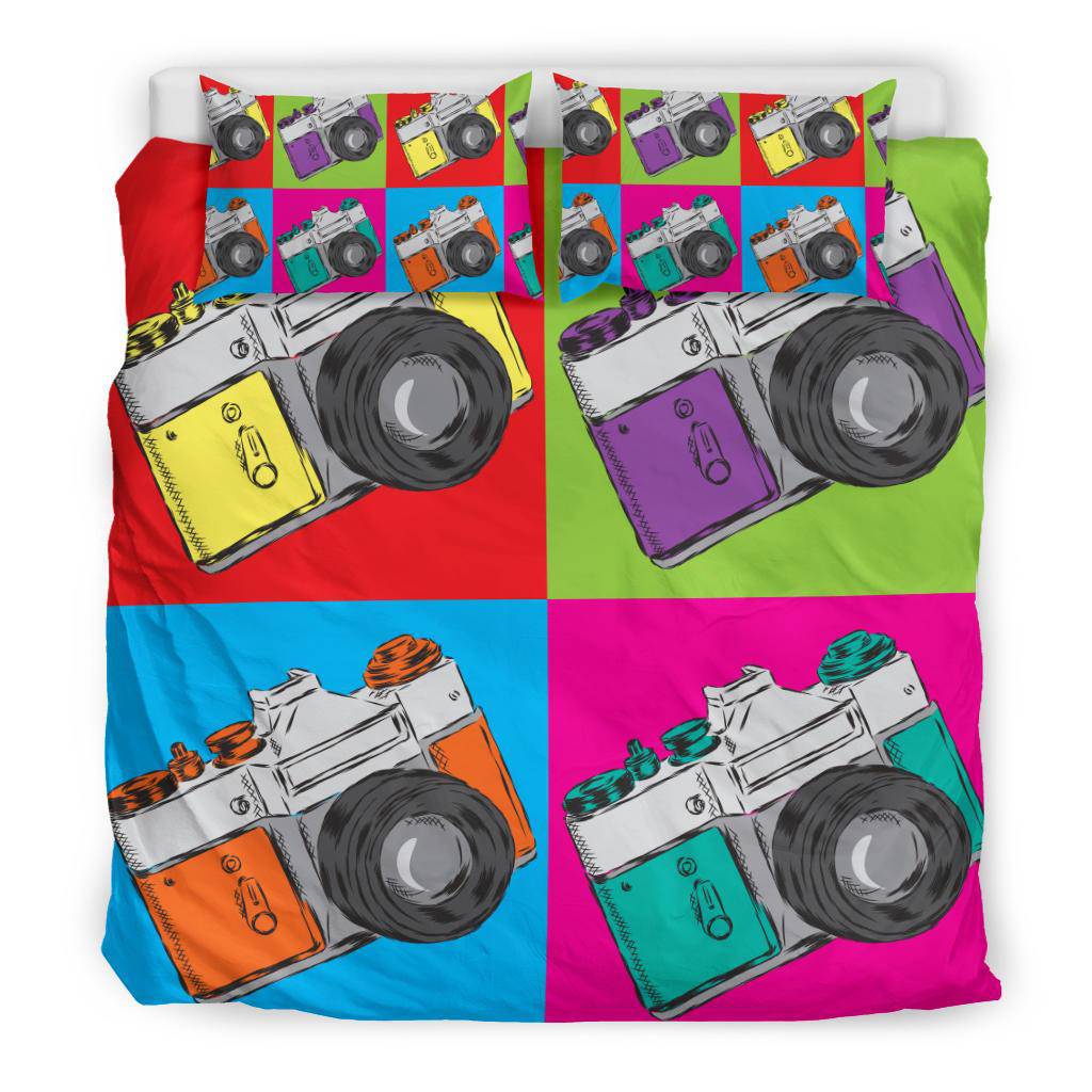 Cameras Multi coloured Vintage Cartoon Bedding Set - Top Content | POD Collection | Free Shipping