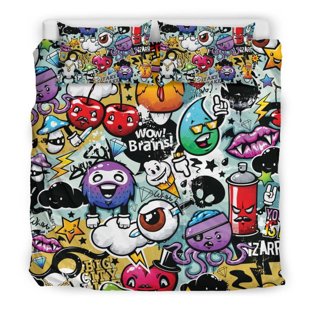 Colourful Art Cartoon Emoji Graffiti Bedding Set - Top Content | POD Collection | Free Shipping