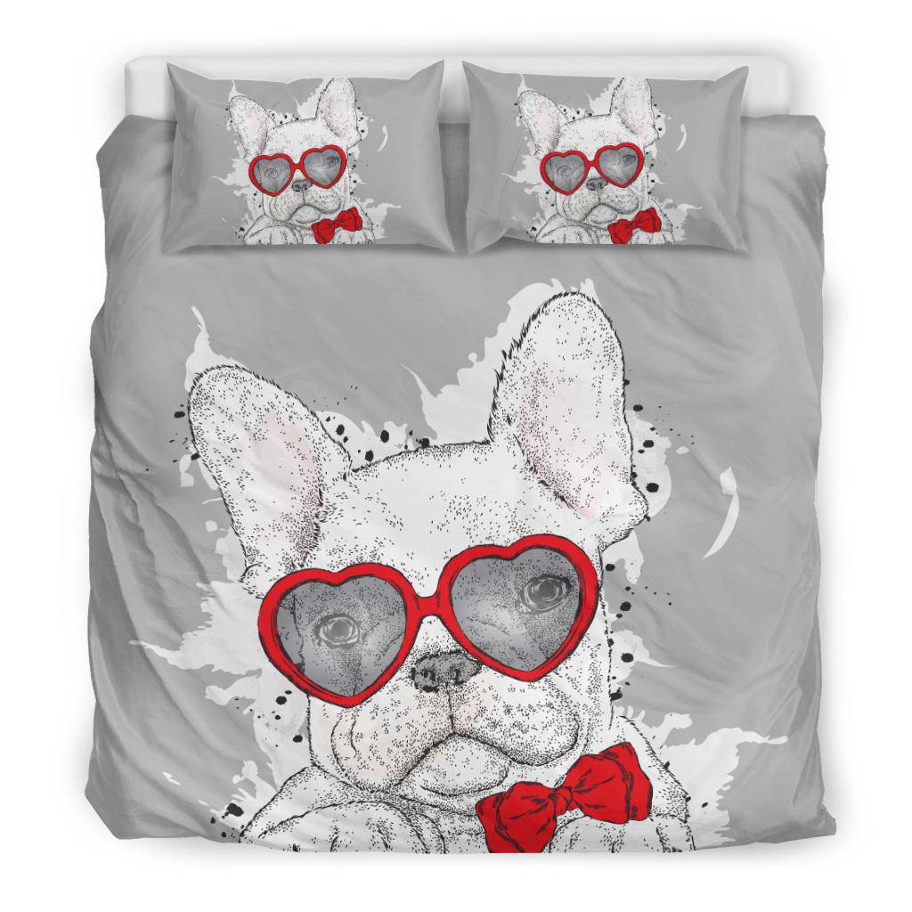 Cute Bulldog Drawing With Love Glasses Bedding Set - Top Content | POD Collection | Free Shipping