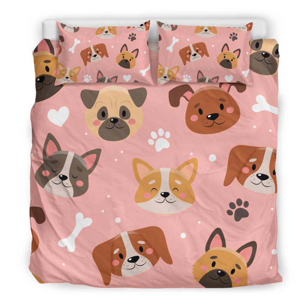 Cute Doggy Pink Background, Paws and Bones Cartoon Bedding Set - Top Content | POD Collection | Free Shipping