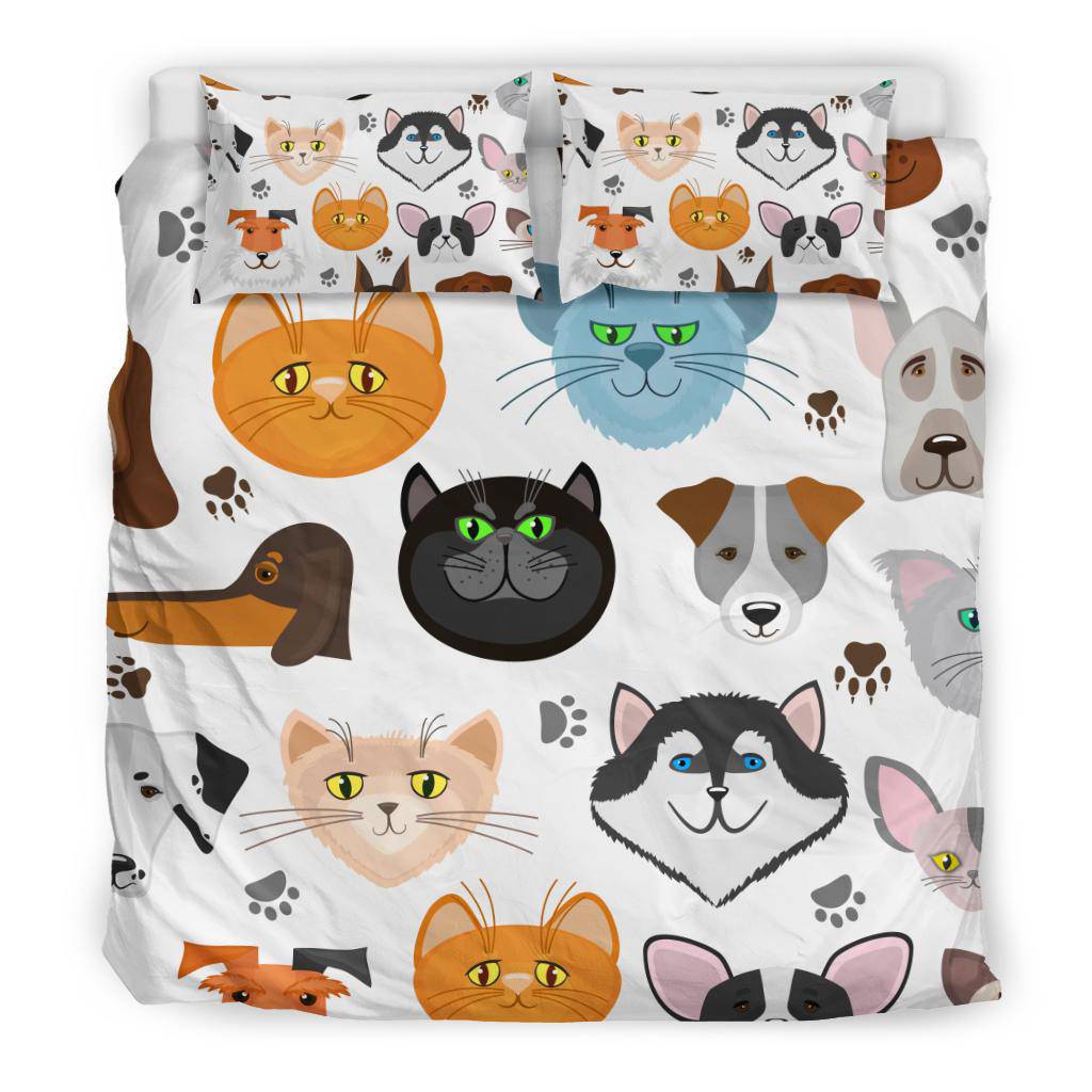 Cute Dogs and Cats Background Cartoon Bedding Set - Top Content | POD Collection | Free Shipping