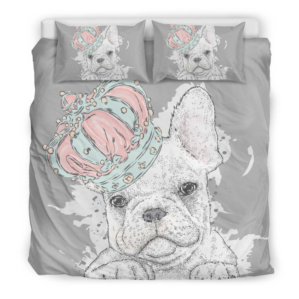 Cute French Bulldog Drawing with Crown Bedding Set - Top Content | POD Collection | Free Shipping