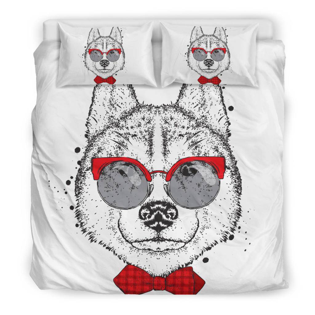 Cute Husky Drawing With Tie And Glasses Bedding Set - Top Content | POD Collection | Free Shipping