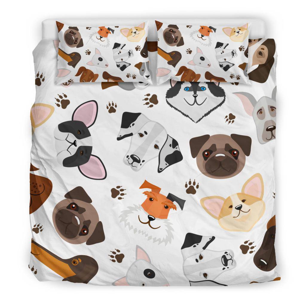 Cute Puppy Dog Mix Breed Heads Cartoon Background Bedding Set - Top Content | POD Collection | Free Shipping