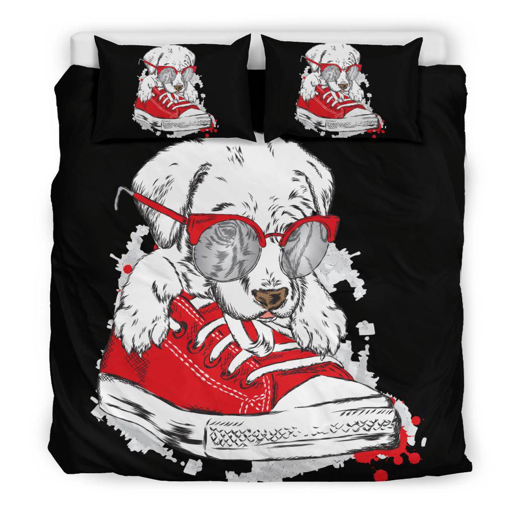 Dog Puppy With Glasses Sneakers Drawing Bedding Set - Top Content | POD Collection | Free Shipping