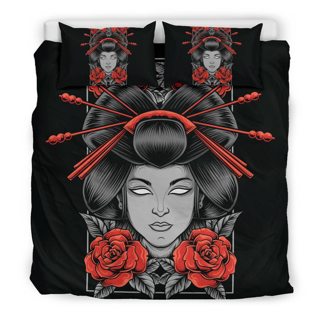 Geisha With Rose Flowers Cartoon Bedding Set - Top Content | POD Collection | Free Shipping