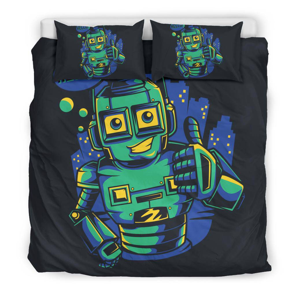 Hello Robot Happy Bot Droid Cartoon Bedding Set - Top Content | POD Collection | Free Shipping