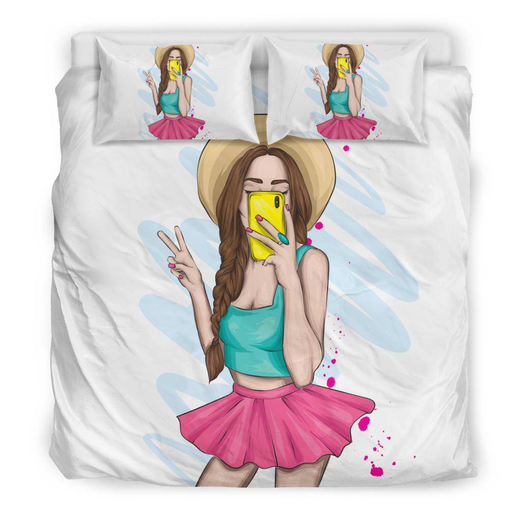 Selfie Stylish Girl Cartoon Bedding Set - Top Content | POD Collection | Free Shipping