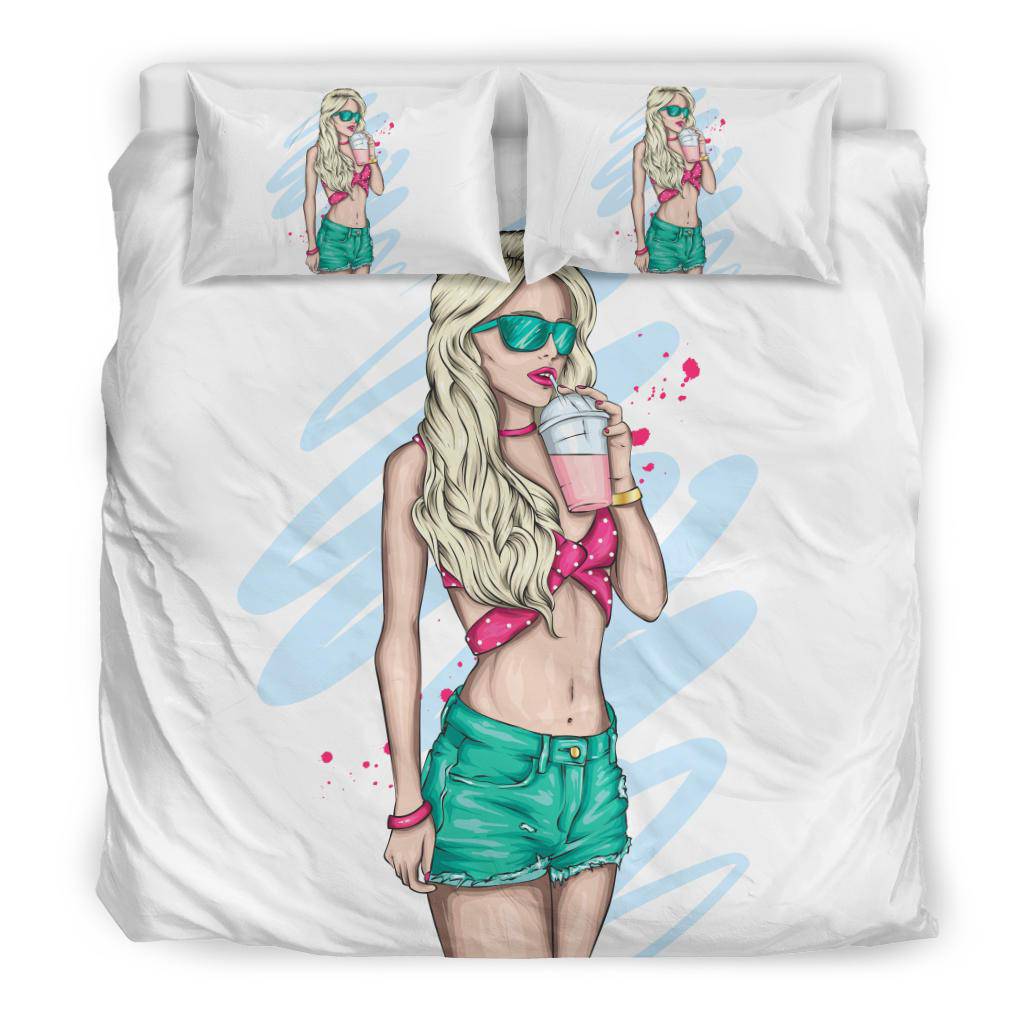 Sexy Summer Cocktail Girl Cartoon Drawing Bedding Set - Top Content | POD Collection | Free Shipping