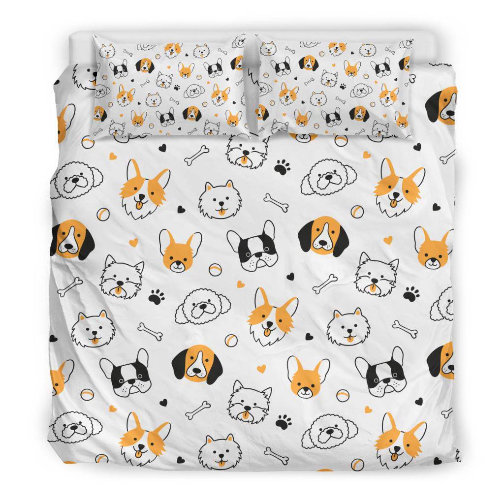 Sketch Puppy Dog Heads Hand Drawn Background Bedding Set - Top Content | POD Collection | Free Shipping