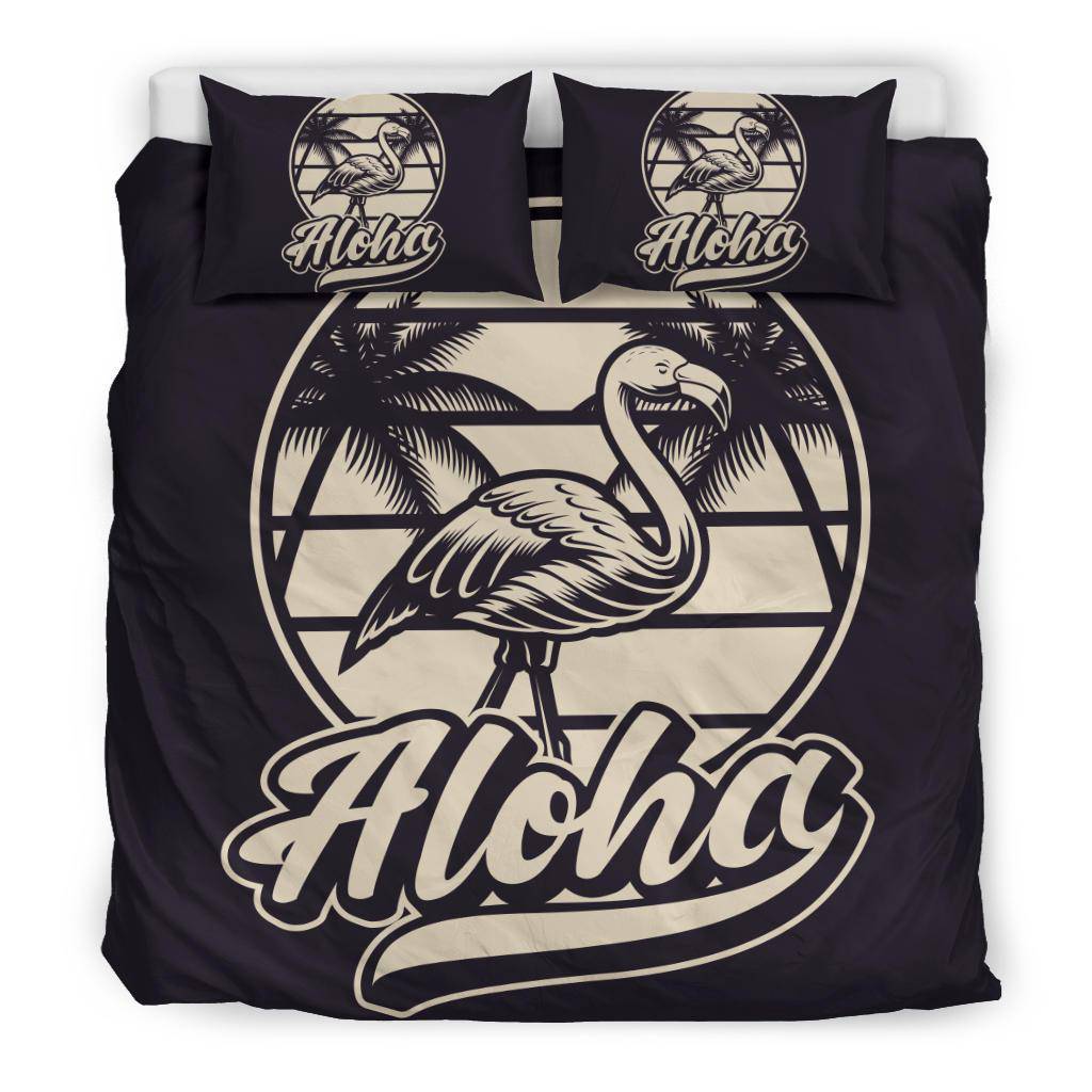 Aloha Vintage Style Flamingo Illustration Bedding Set - Top Content | POD Collection | Free Shipping