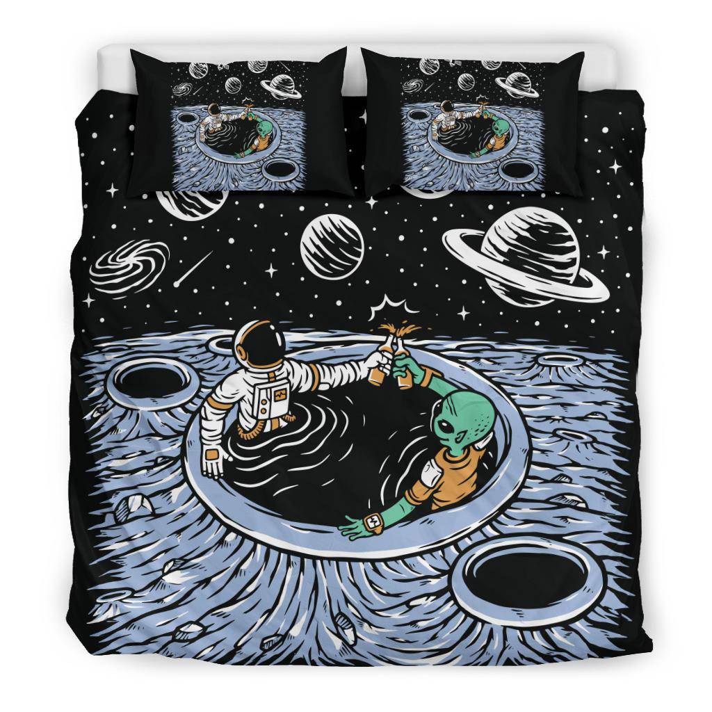 Astronaut Alien Drinking Beer Together Cartoon Bedding Set - Top Content | POD Collection | Free Shipping