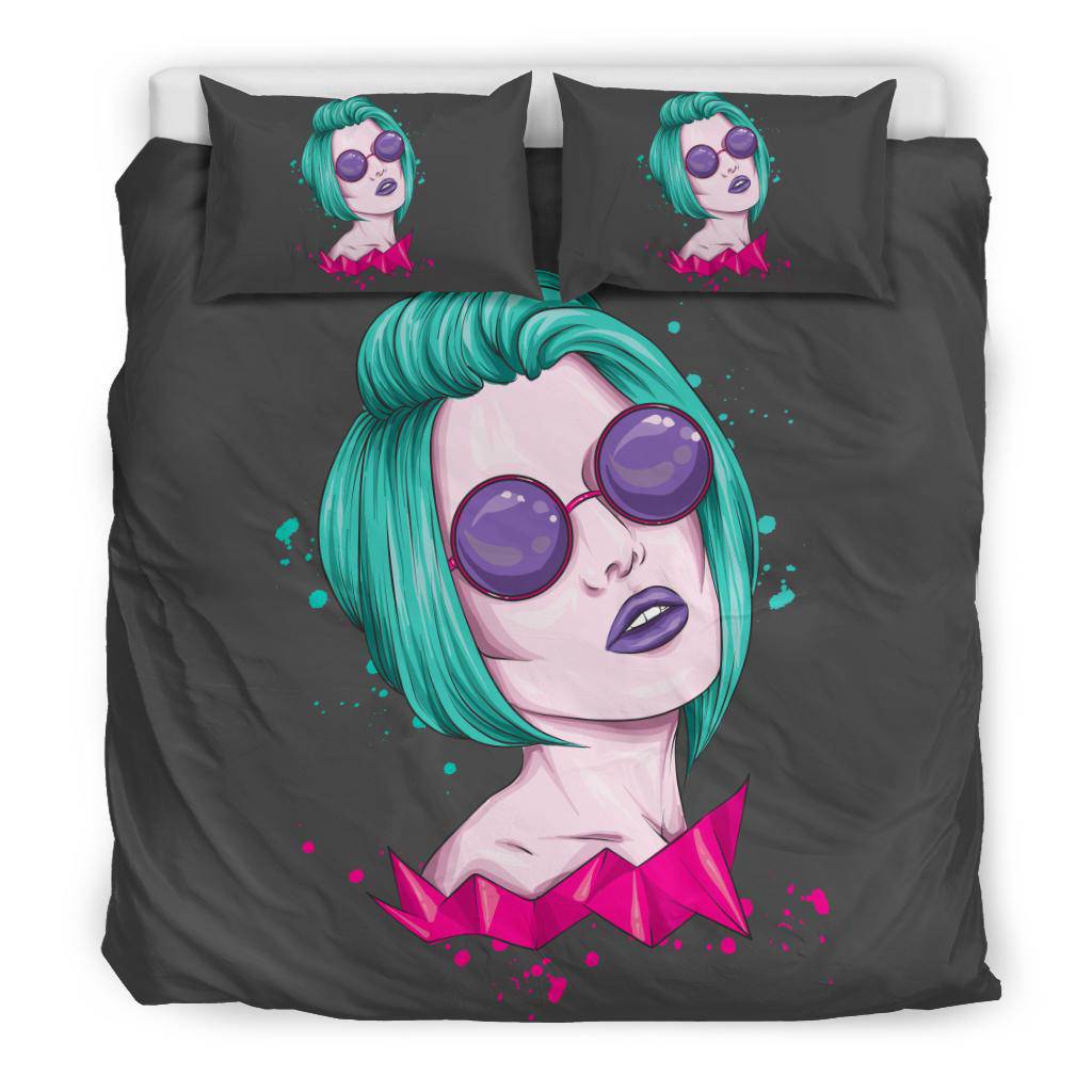 Beatiful Short Hair Girl Illustration Bedding Set - Top Content | POD Collection | Free Shipping