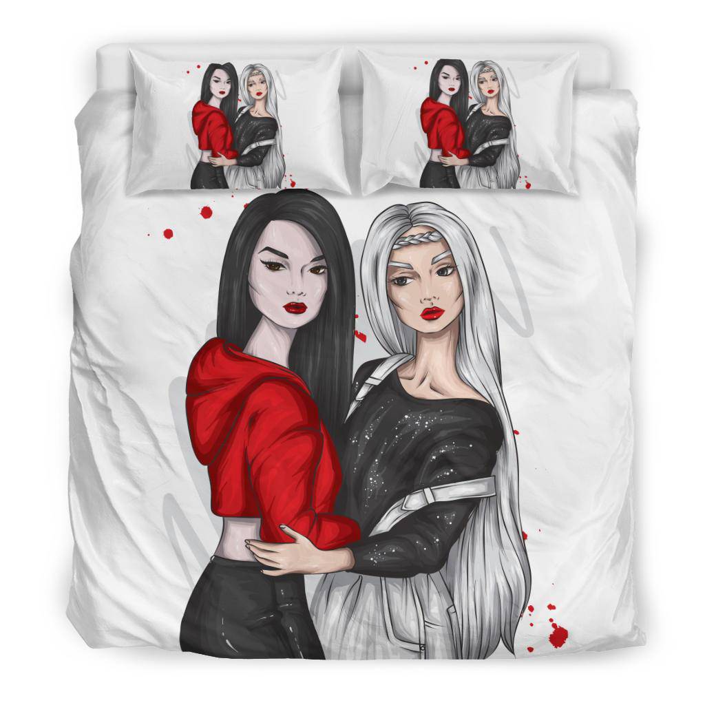 Beautiful Girlfriends In Stylish Clothes Vector Bedding Set - Top Content | POD Collection | Free Shipping