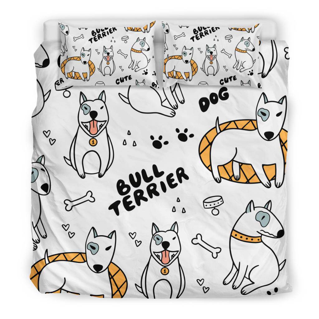 Cute Bull Terrier Seamless Background Illustration Bedding Set - Top Content | POD Collection | Free Shipping