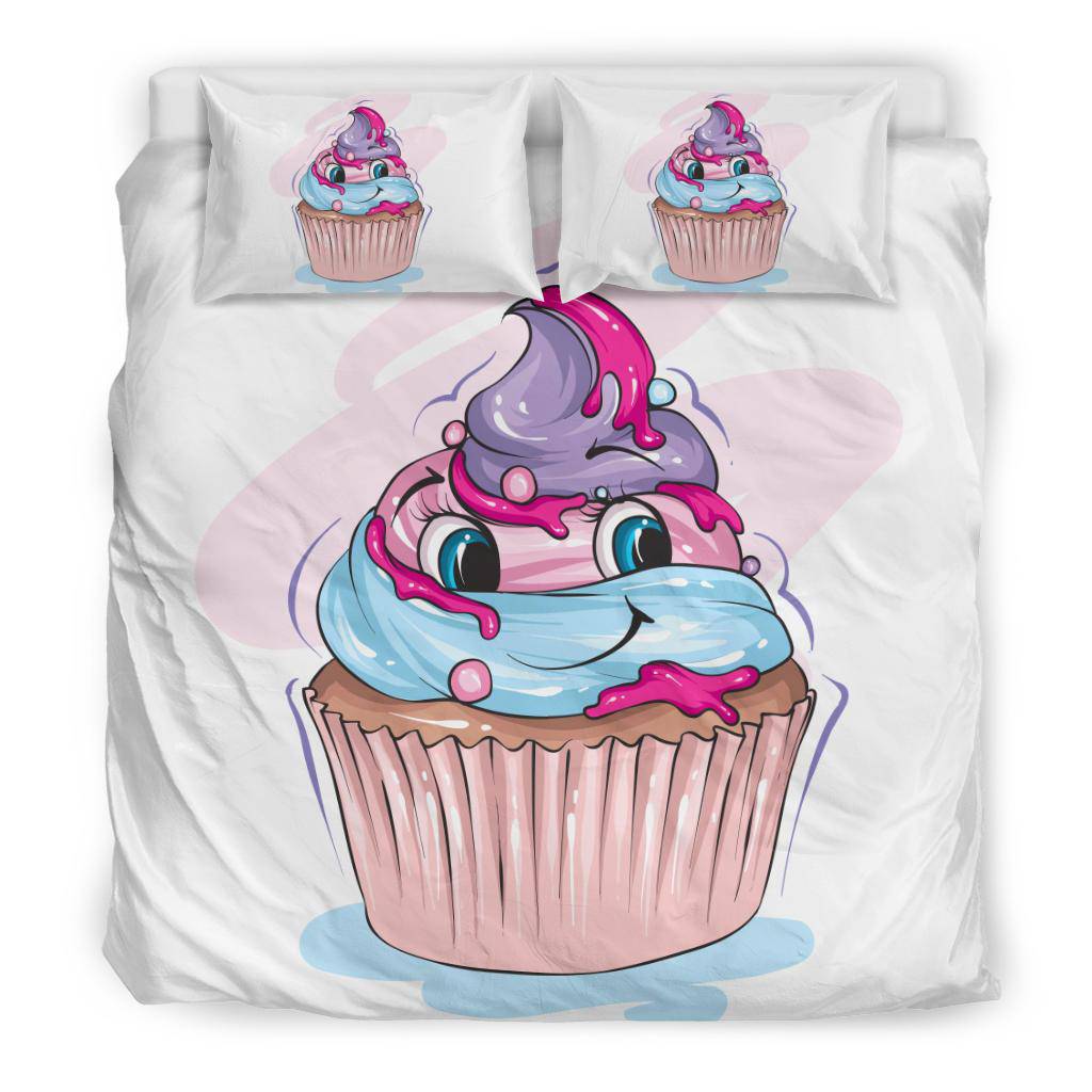 Cute Cupcake With Funny Smile Cartoon Bedding Set - Top Content | POD Collection | Free Shipping