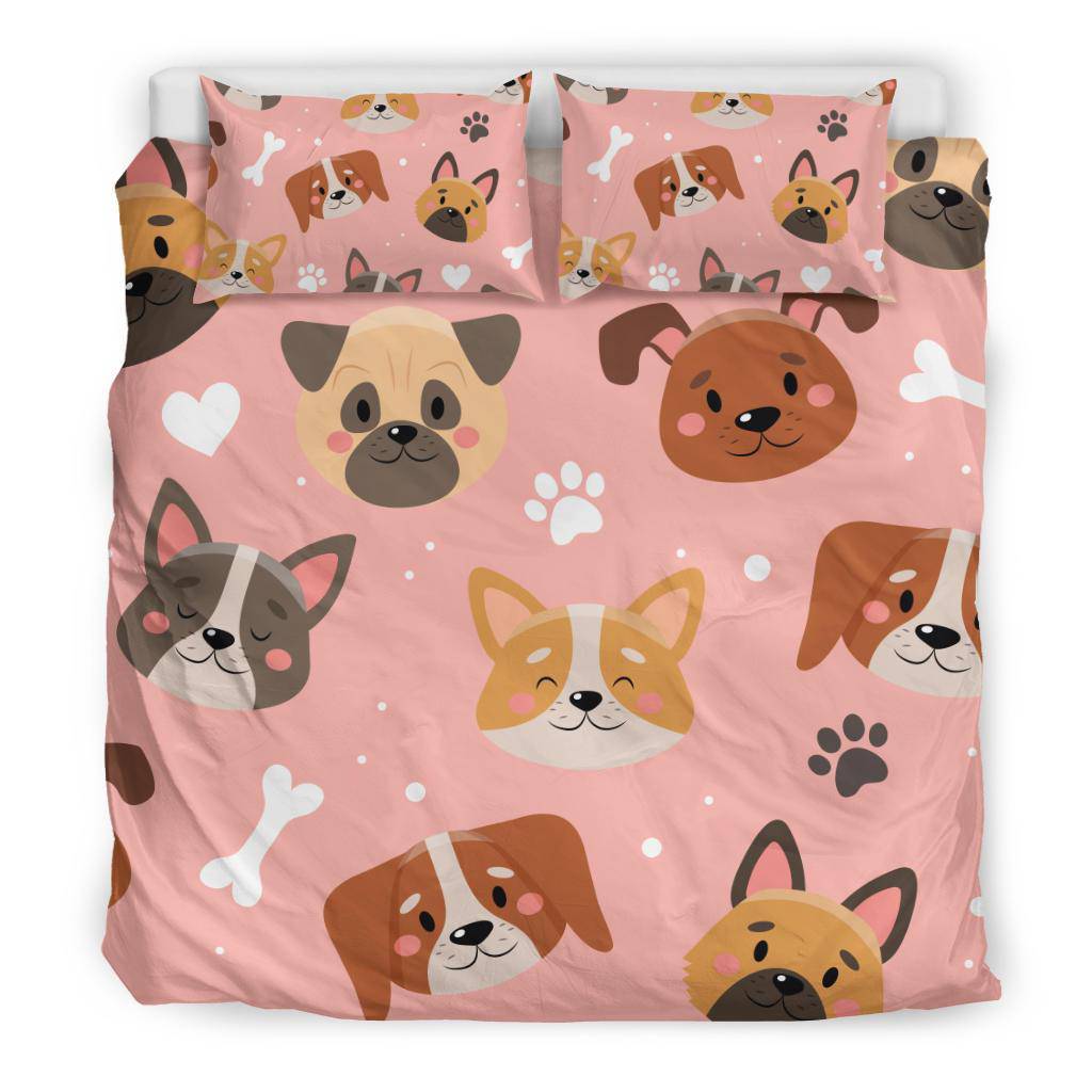 Cute Dog Paws And Bones Background Illustration Bedding Set - Top Content | POD Collection | Free Shipping