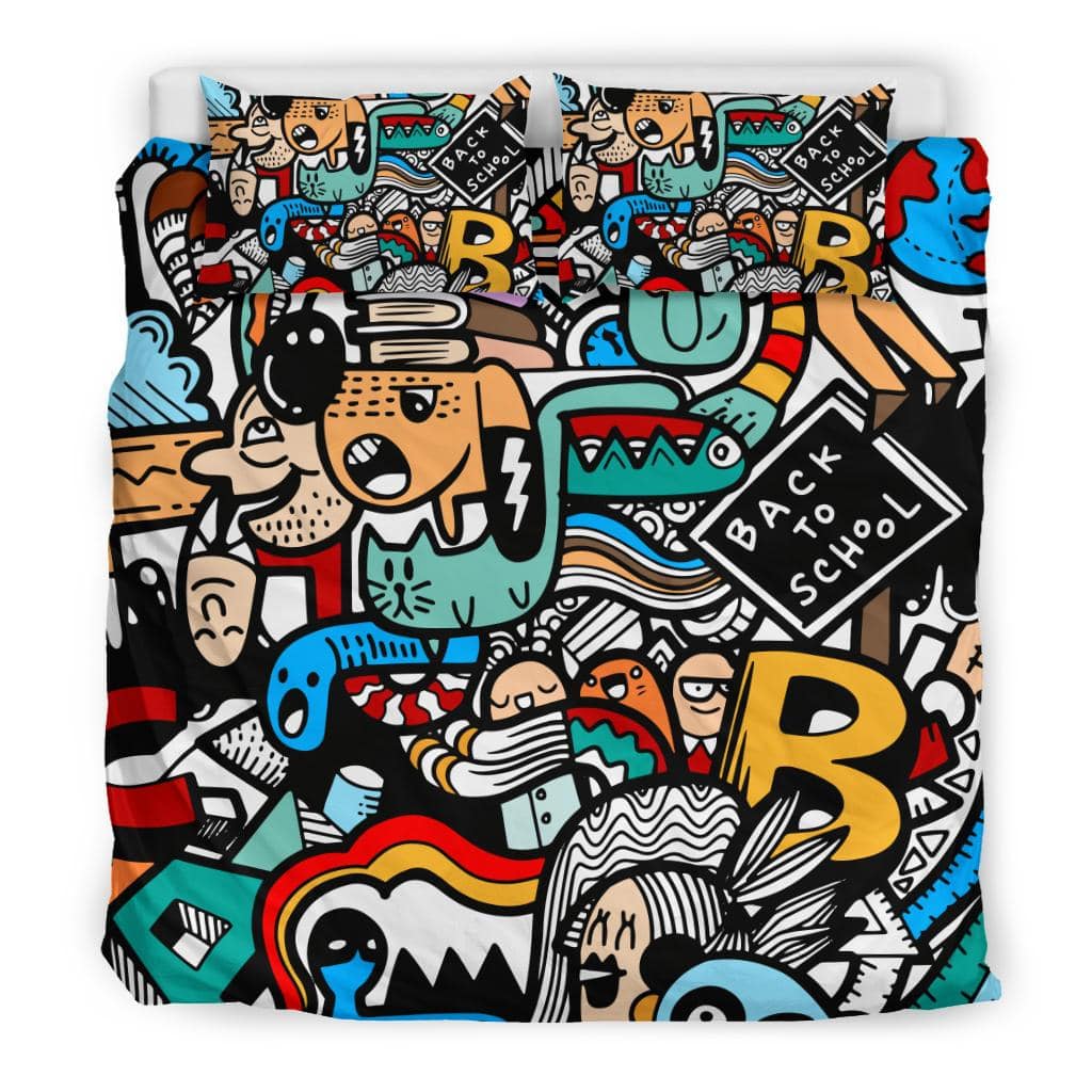 Back to School Graffiti Art Cartoon Bedding Set - Top Content | POD Collection | Free Shipping