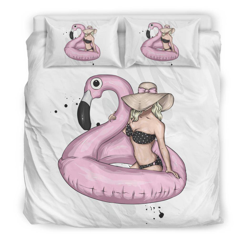 Beach Girl with Flamingo and Sexy Bikini Bedding Set - Top Content | POD Collection | Free Shipping