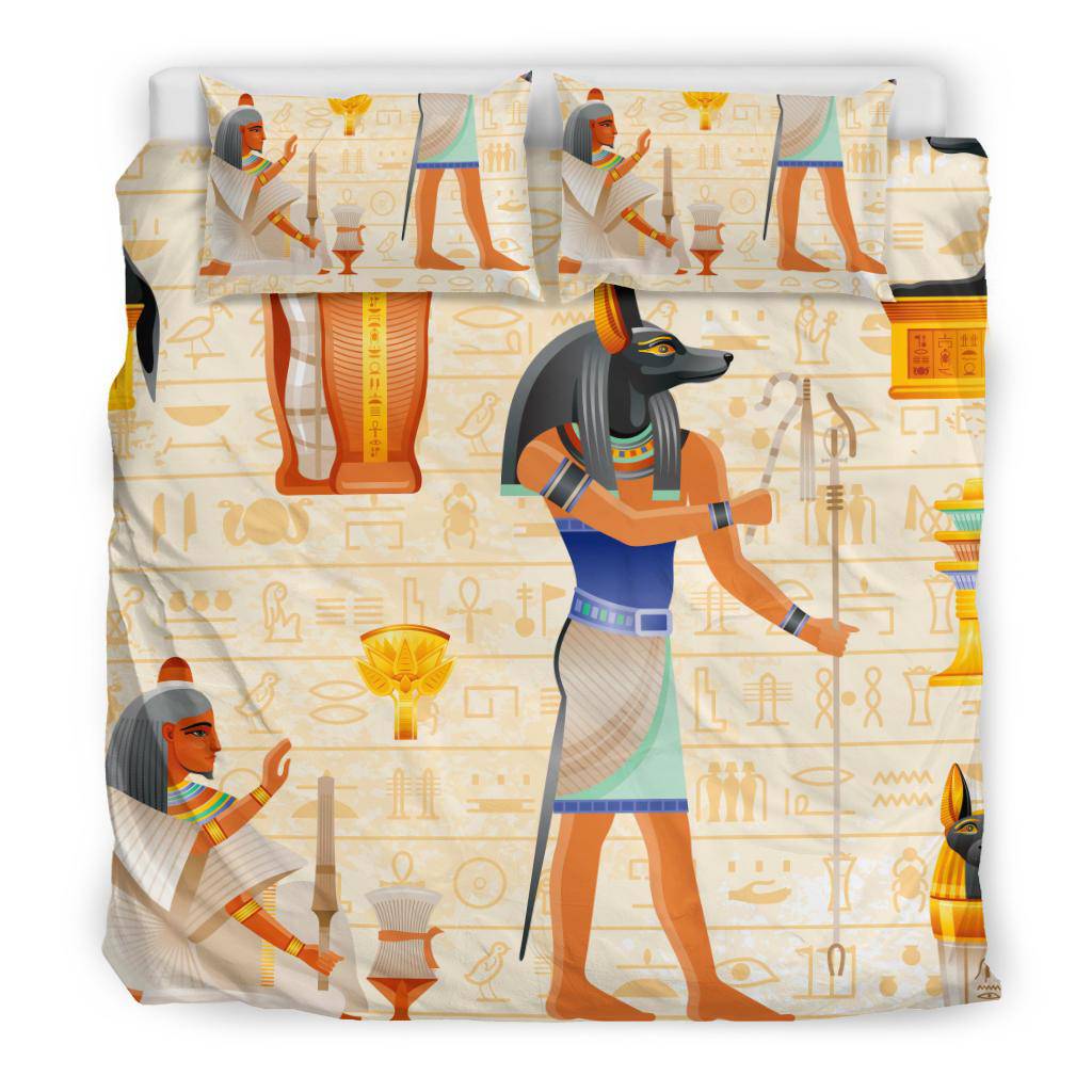 Egyptian Premium Blanket, Papyrus Mummy Anubis God Background Bedding Set - Top Content | POD Collection | Free Shipping