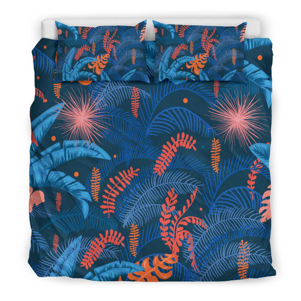 Blue Jungle Leaves Pattern Bedding Set - Top Content | POD Collection | Free Shipping